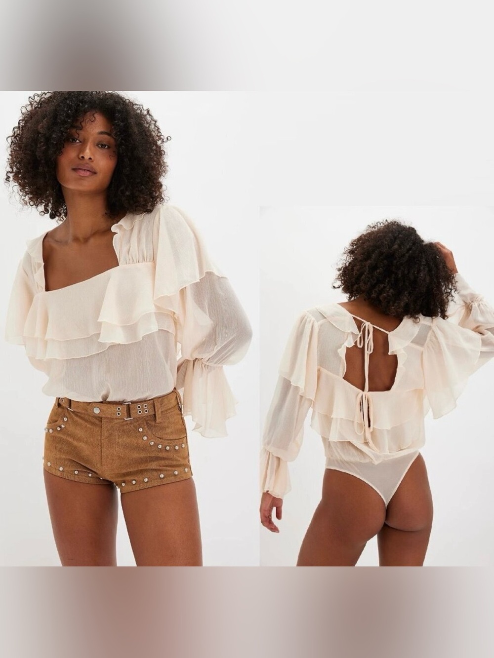 Free People Intimately Women Light Peach Give Me Drama Bodysuit Size Large